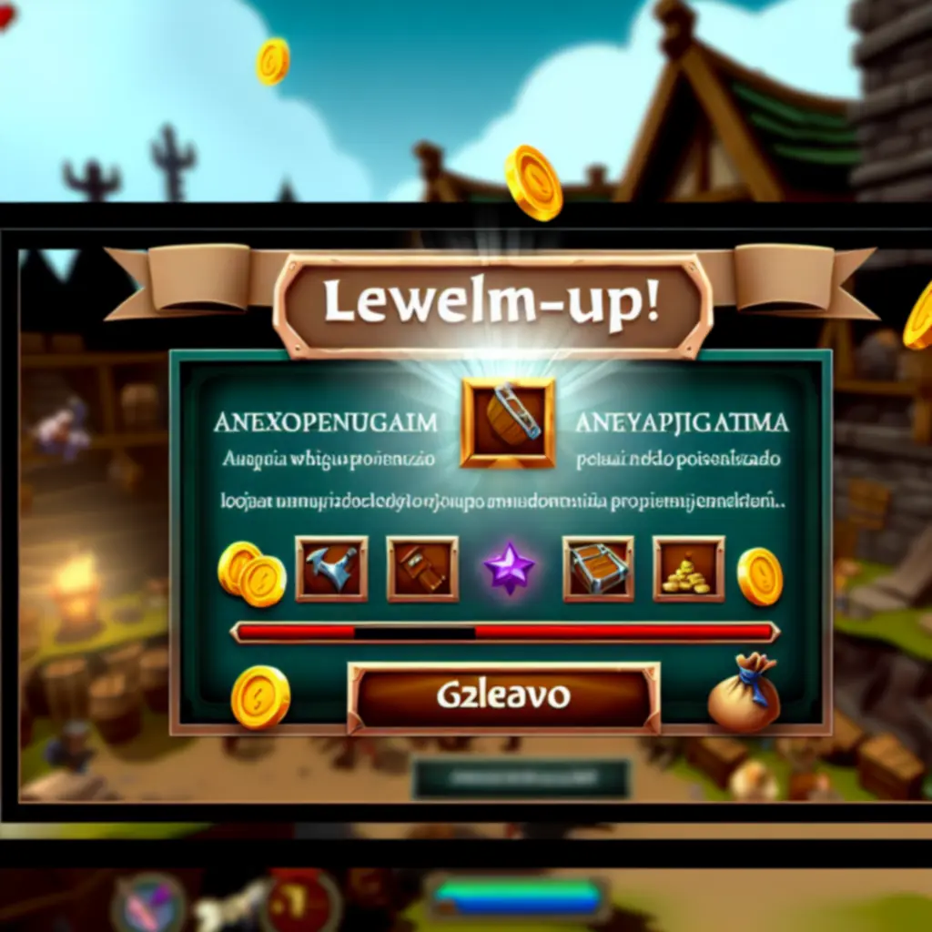 Ekran poziomowania i nagród w Ultimate Game Adventure