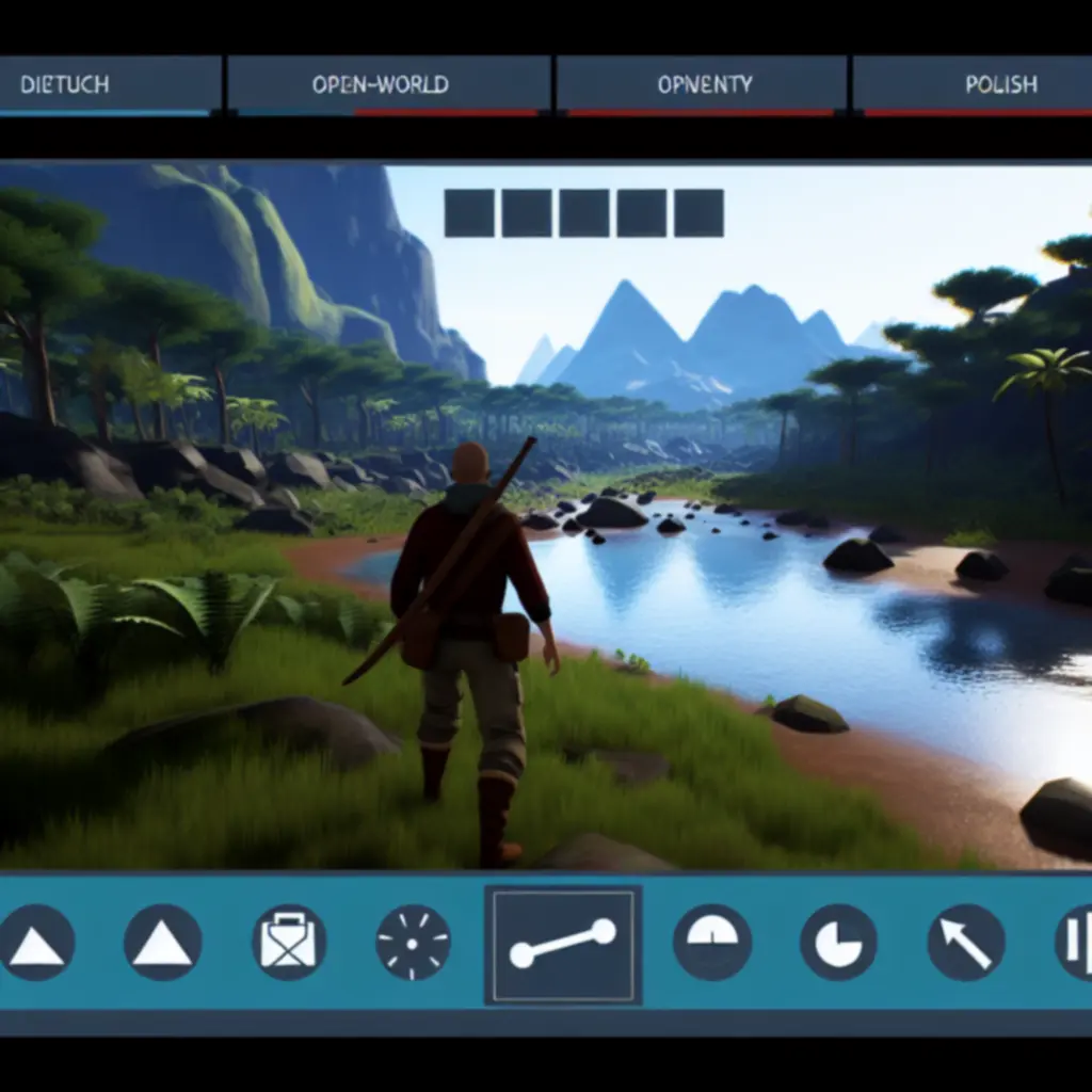 Widok świata Ultimate Game Adventure ilustrujący swobodę eksploracji i nawigację po mapie
